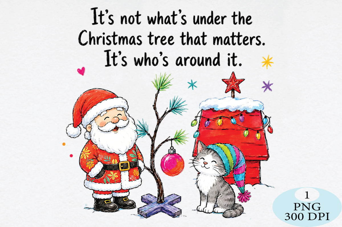 Santa Cat Christmas Tree Quote PNG