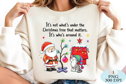 Santa Cat Christmas Tree Quote PNG