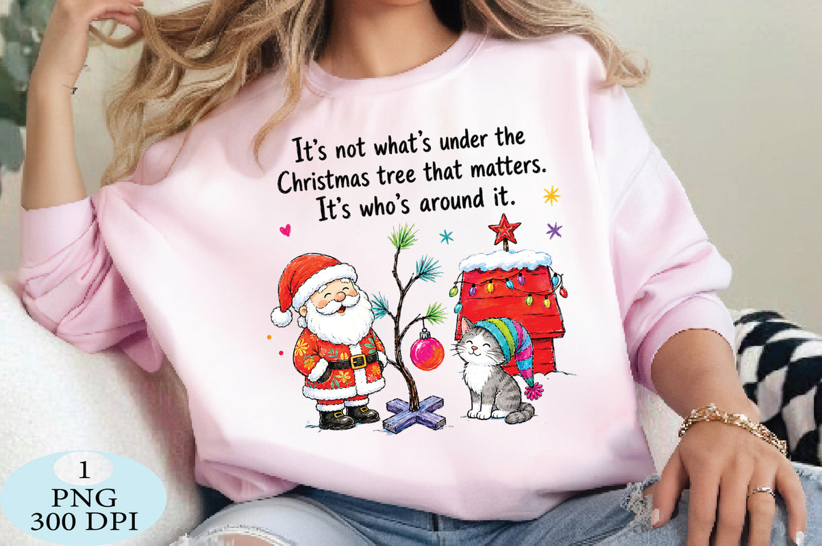 Santa Cat Christmas Tree Quote PNG