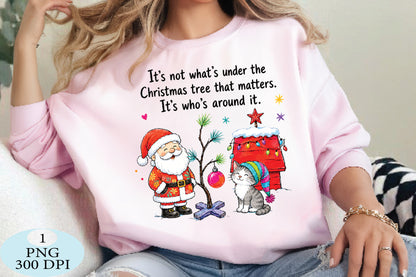 Santa Cat Christmas Tree Quote PNG