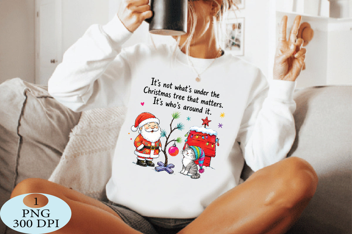 Santa Cat Christmas Tree Quote PNG