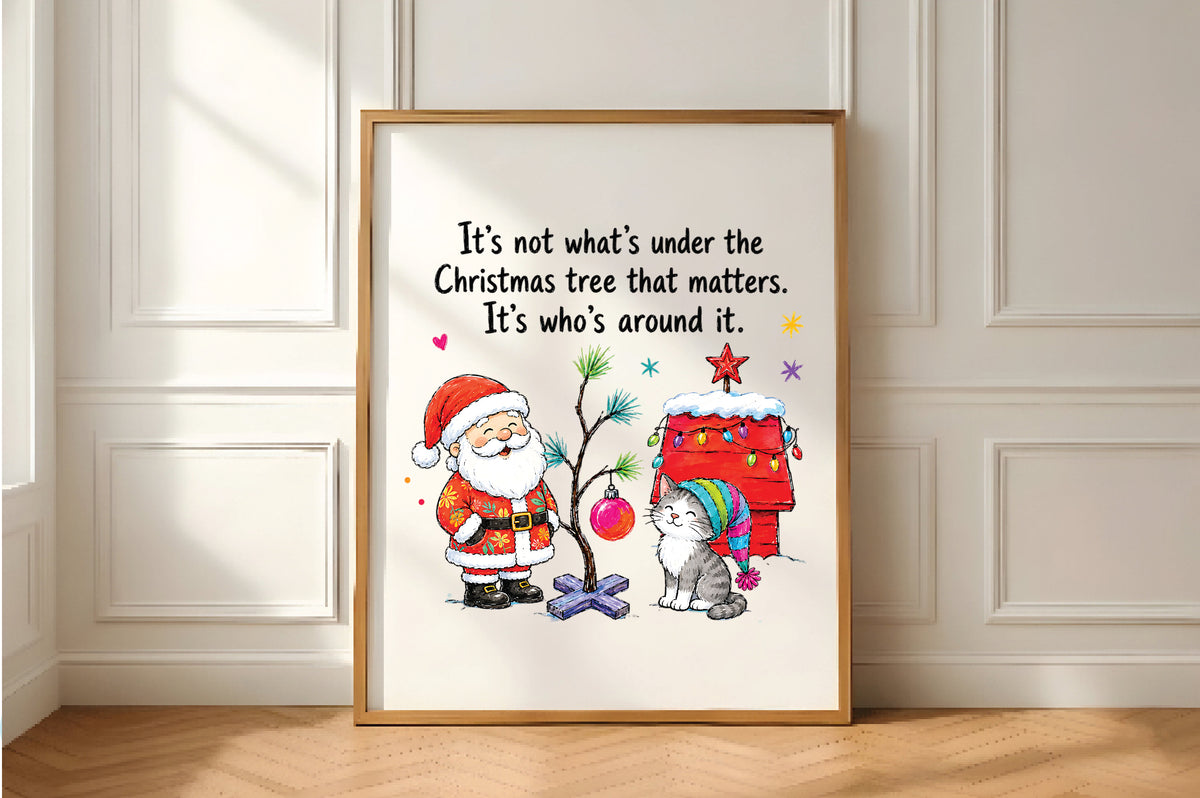 Santa Cat Christmas Tree Quote PNG