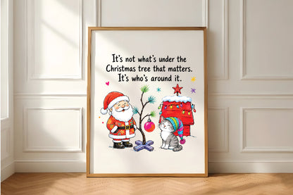 Santa Cat Christmas Tree Quote PNG