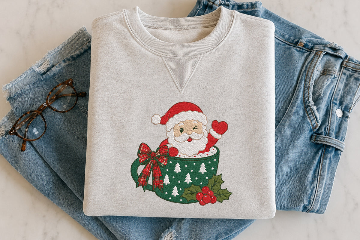 Santa Christmas Embroidery Design – Cute Santa Claus Machine Embroidery Pattern, Festive Holiday Christmas Embroidery Design