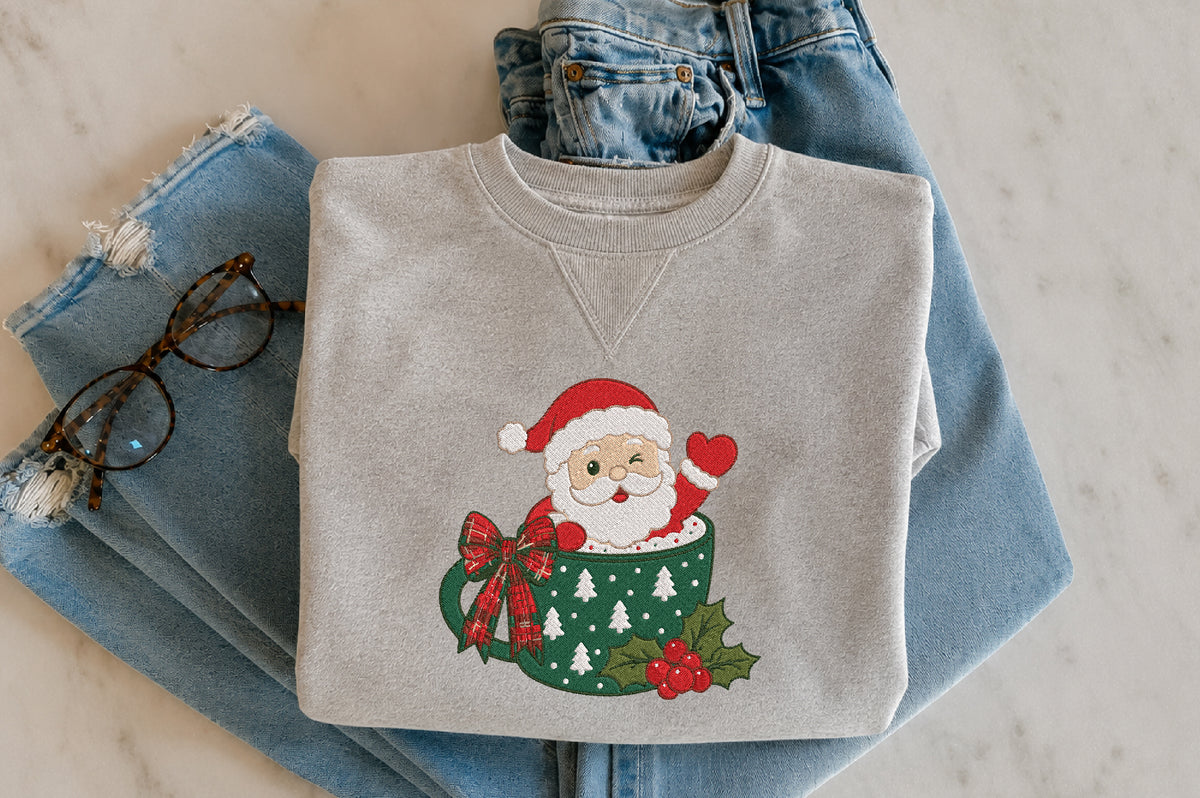 Santa Christmas Embroidery Design – Cute Santa Claus Machine Embroidery Pattern, Festive Holiday Christmas Embroidery Design