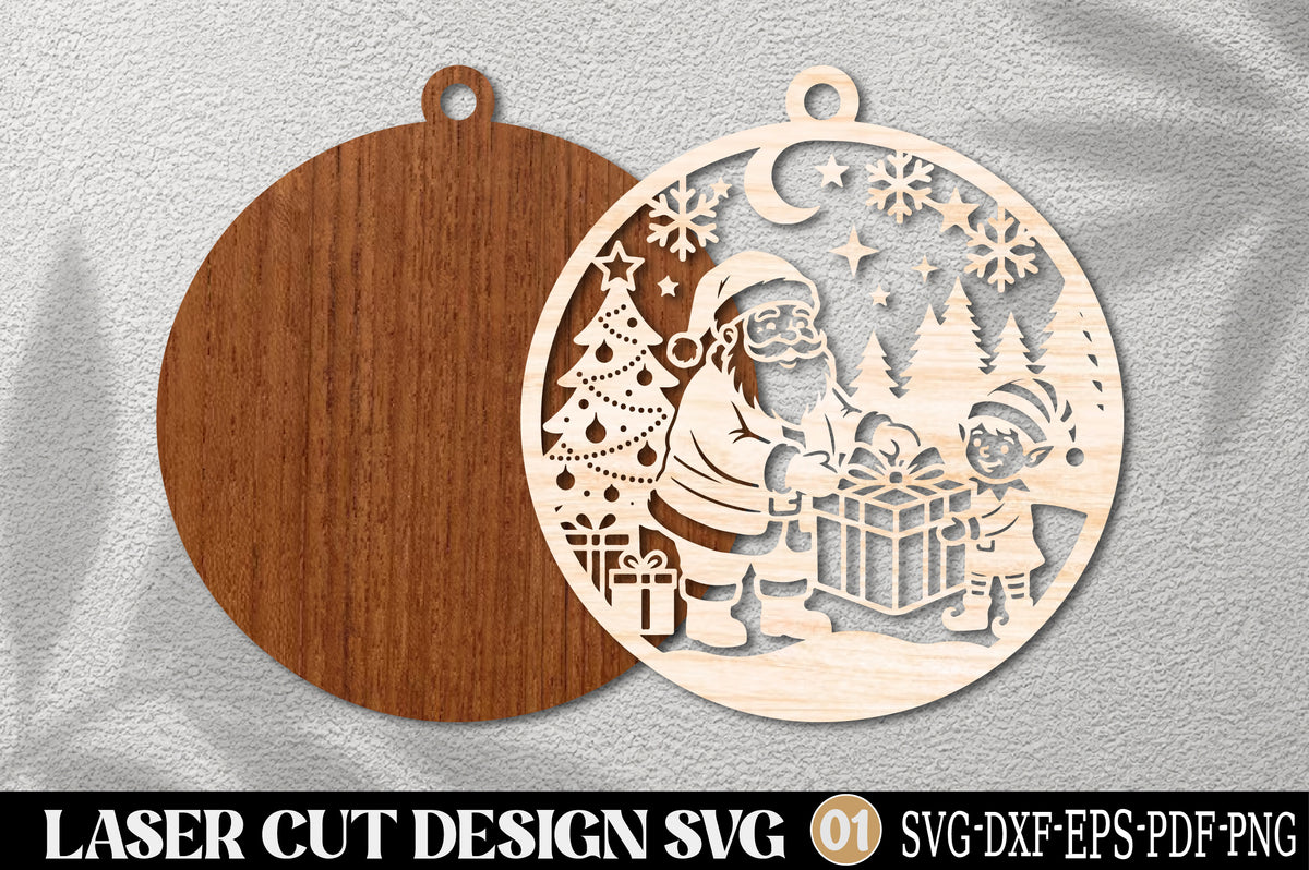 Santa Christmas Gift Circle Laser Cut SVG | Santa Ornament SVG