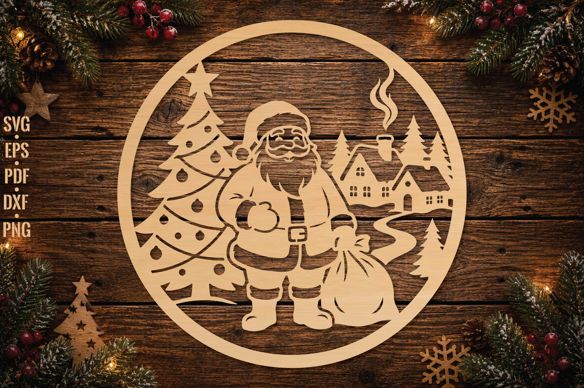 Santa Christmas Ornament Laser Cut SVG, Santa Claus Ornament Cut File, Christmas Tree Decor