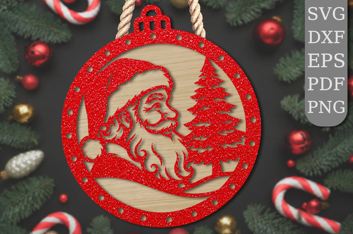 Santa Christmas Tree Laser Cut Ornament SVG Bundle