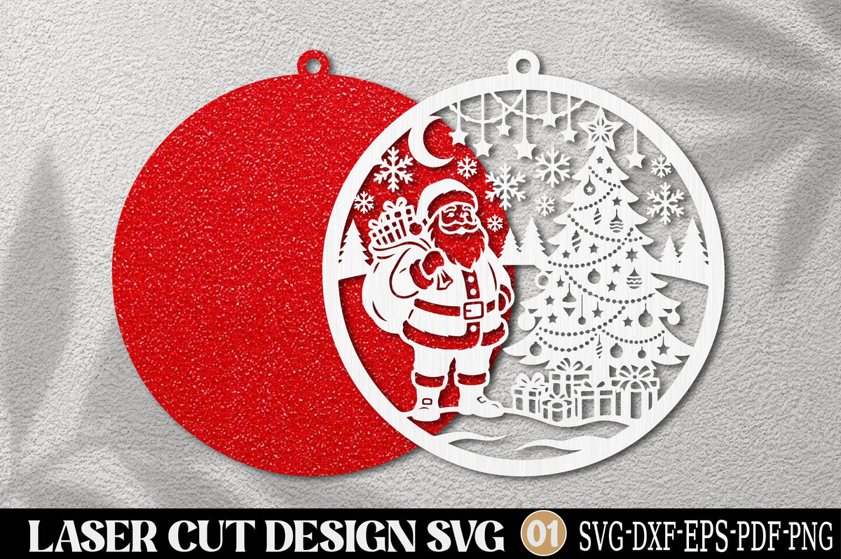 Santa Christmas Tree Ornament Laser Cut SVG | Christmas Ornament Design