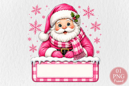 Pink Santa Claus Christmas Custom Name PNG Personalized Holiday Sublimation