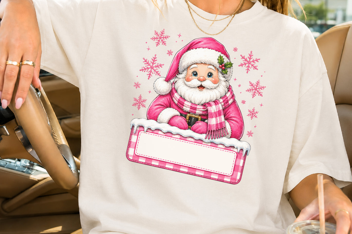 Pink Santa Claus Christmas Custom Name PNG Personalized Holiday Sublimation