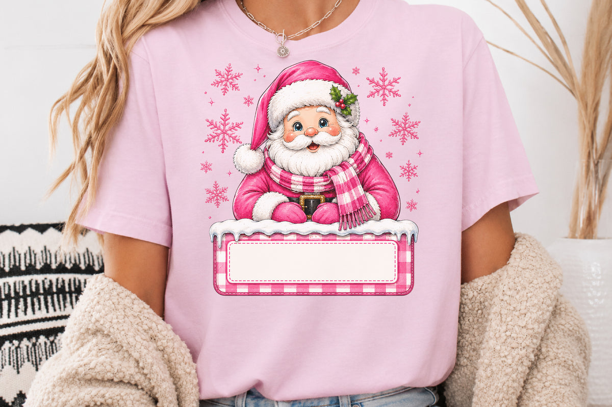 Pink Santa Claus Christmas Custom Name PNG Personalized Holiday Sublimation