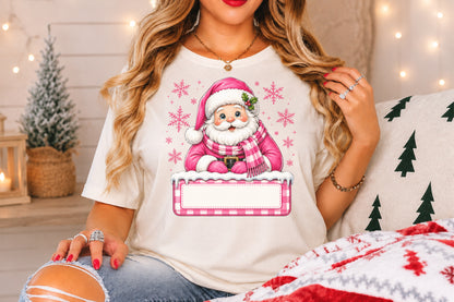 Pink Santa Claus Christmas Custom Name PNG Personalized Holiday Sublimation