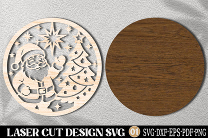 Santa Claus Christmas Ornament SVG | Santa & Christmas Tree Laser Cut Design