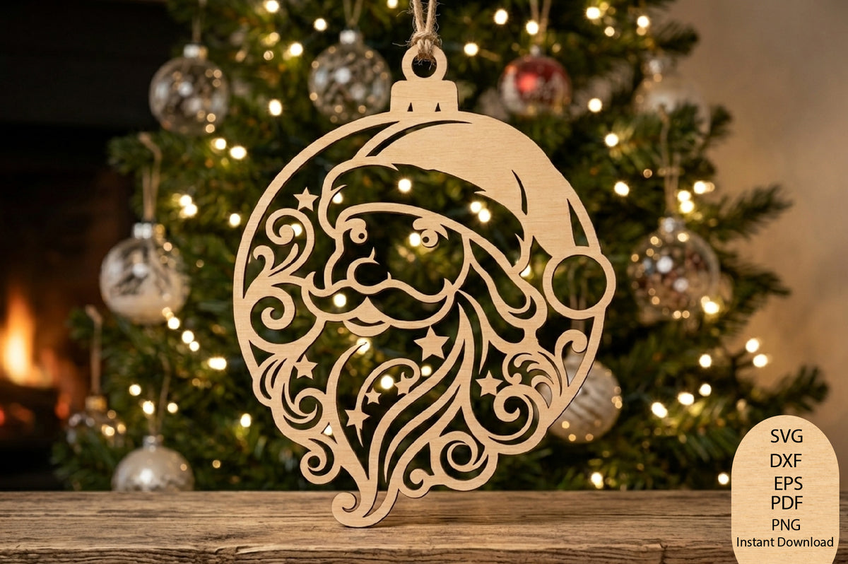 Santa Claus Christmas Ornament Laser Cut SVG, Santa Ornament Cut File