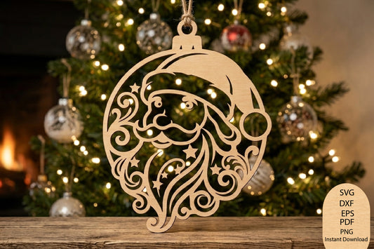Santa Claus Christmas Ornament Laser Cut SVG, Santa Ornament Cut File