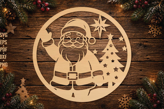 Santa Claus Christmas Ornament Laser Cut SVG, Santa Tree Ornament Cut File, Holiday Decor