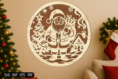 Santa Claus Christmas Scene SVG | Santa Tree & Gift Laser Cut Design