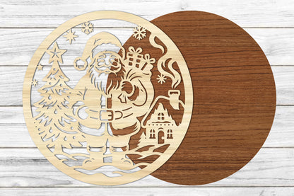 Santa Claus Christmas Scene SVG | Santa Tree & Gift Laser Cut Design