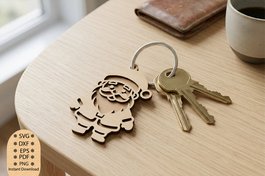 Santa Claus Keychain Laser Cut SVG, Santa Keychain Cut File, Christmas Santa Keychain SVG, Holiday Keychain Design
