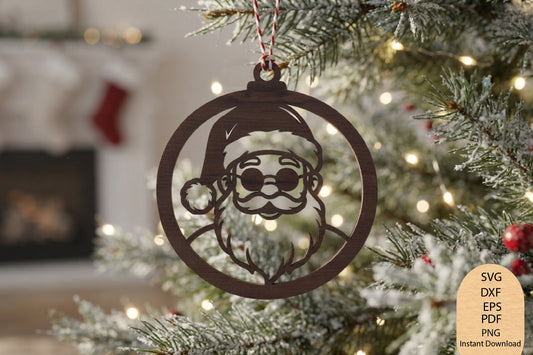 Santa Claus Christmas Ornament Laser Cut SVG, Santa Face Christmas Ornament Cut File