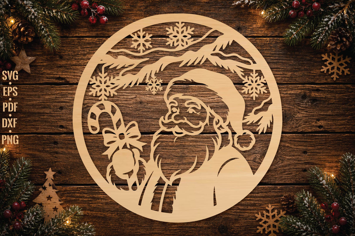 Santa Claus Christmas Ornament Laser Cut SVG, Santa Ornament Cut File, Christmas Holiday Decor
