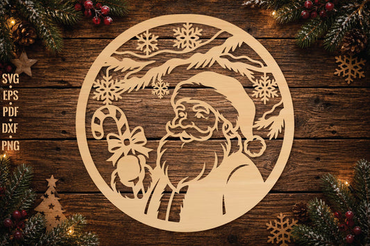 Santa Claus Christmas Ornament Laser Cut SVG, Santa Ornament Cut File, Christmas Holiday Decor