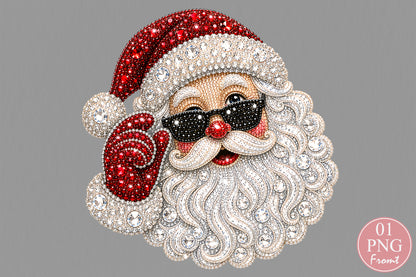 Rhinestone Santa Claus PNG Christmas Sublimation Design