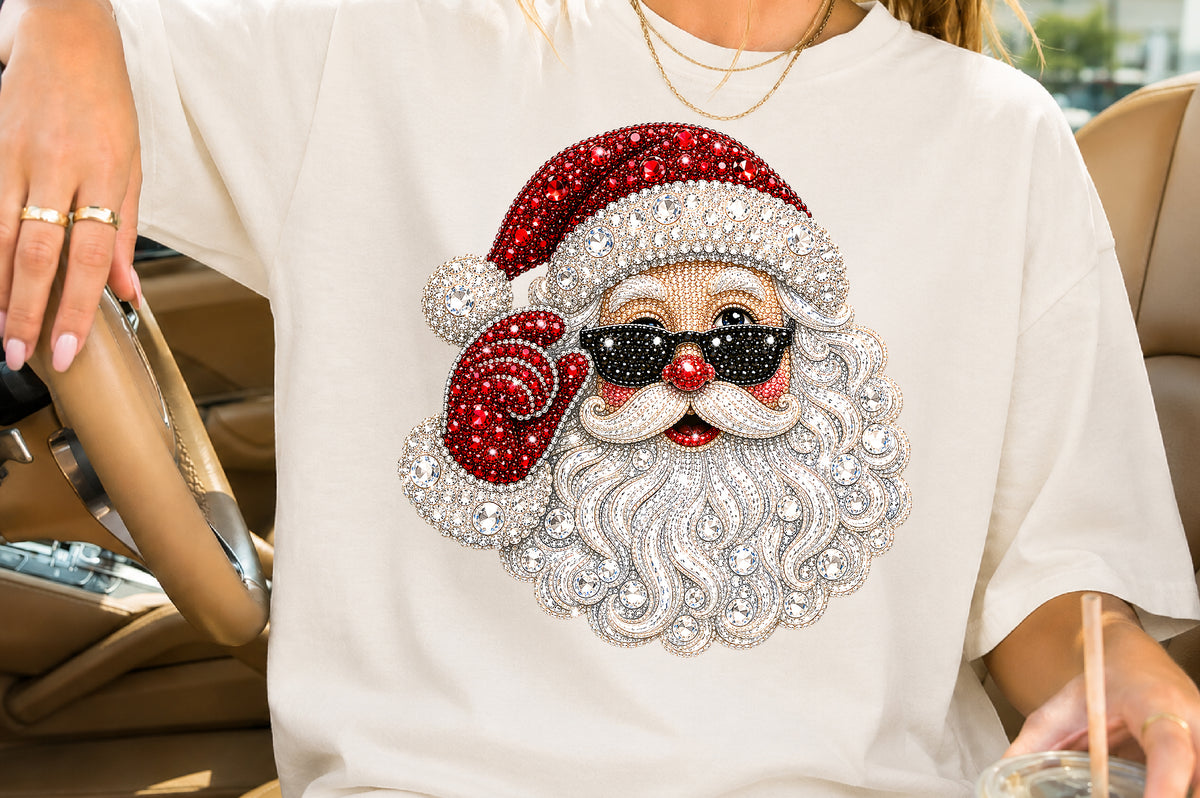 Rhinestone Santa Claus PNG Christmas Sublimation Design