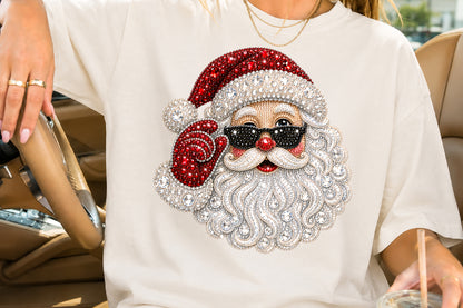 Rhinestone Santa Claus PNG Christmas Sublimation Design