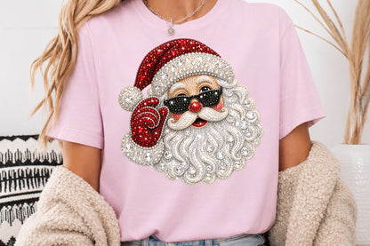 Rhinestone Santa Claus PNG Christmas Sublimation Design