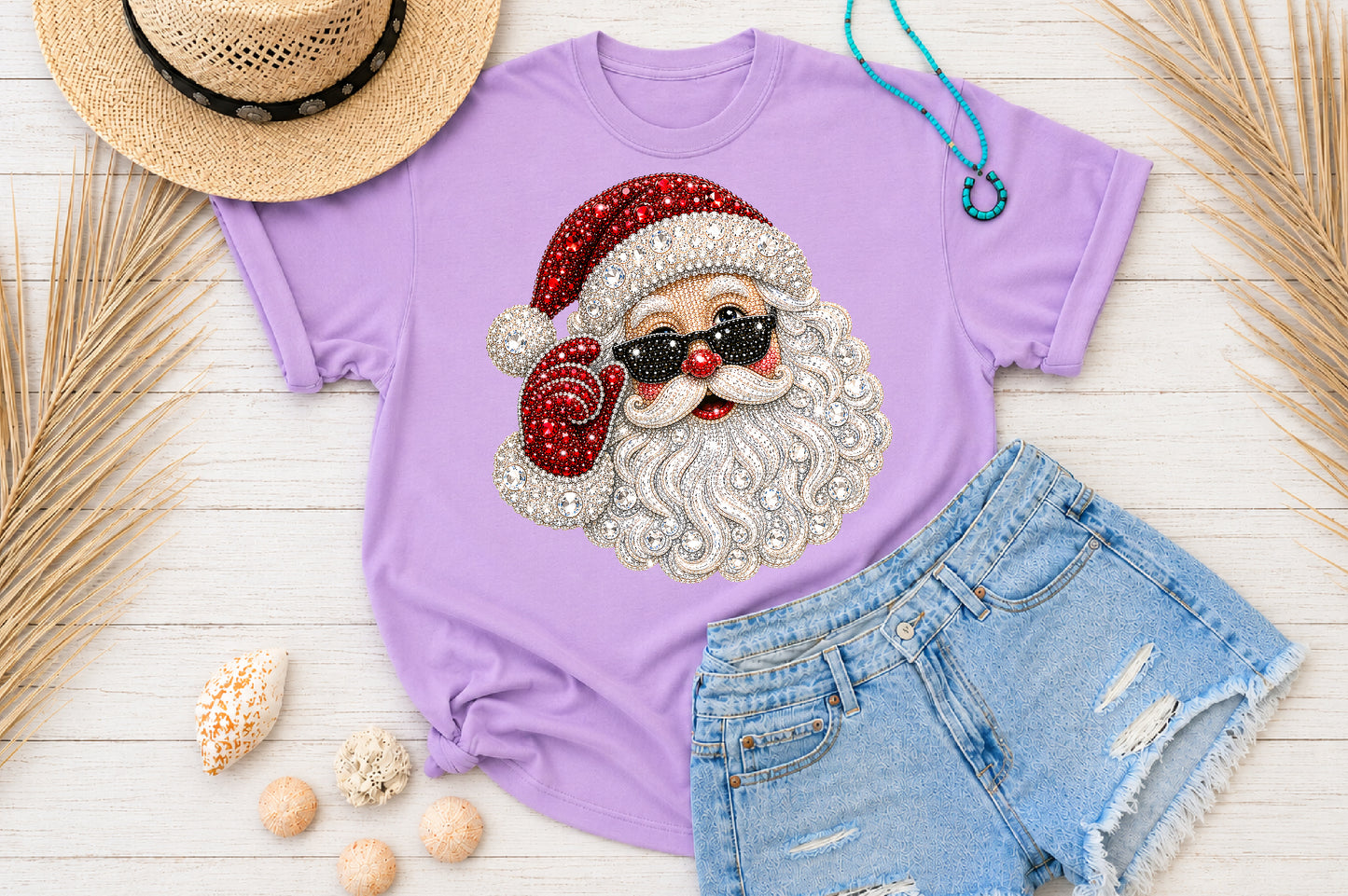Rhinestone Santa Claus PNG Christmas Sublimation Design