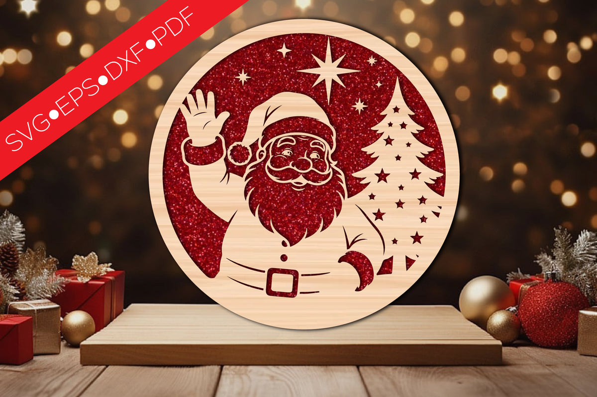 Santa Claus Laser Cut SVG | Christmas Round Sign