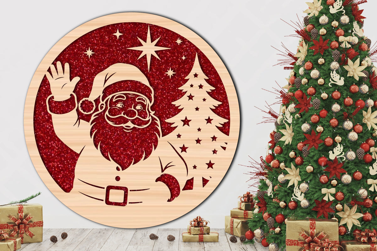 Santa Claus Laser Cut SVG | Christmas Round Sign