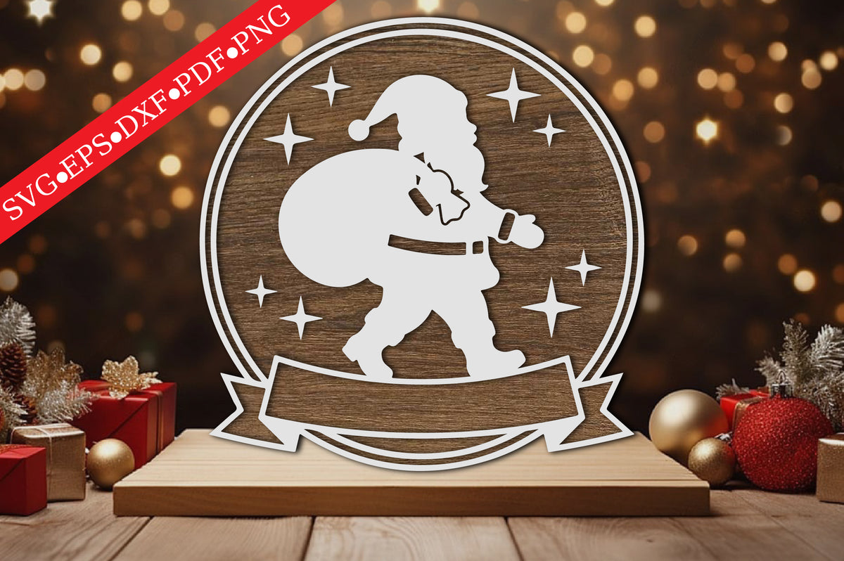 Santa Claus Round Sign Laser Cut SVG