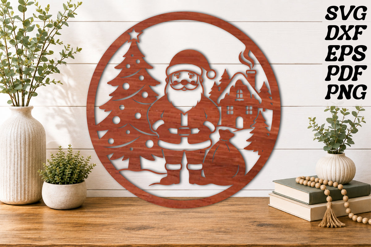 Santa Claus Christmas Round Wooden Sign SVG