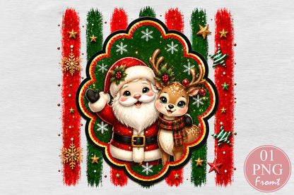 Cute Santa Claus Reindeer PNG Christmas Holiday Friends Sublimation Design