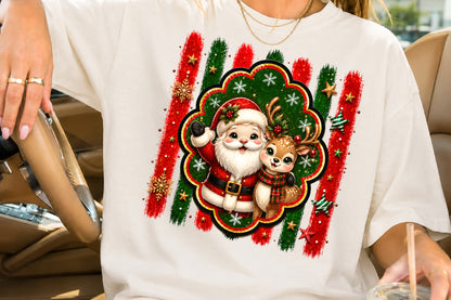Cute Santa Claus Reindeer PNG Christmas Holiday Friends Sublimation Design