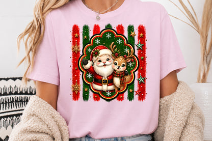 Cute Santa Claus Reindeer PNG Christmas Holiday Friends Sublimation Design