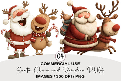 Santa Claus and Reindeer Christmas Clipart PNG
