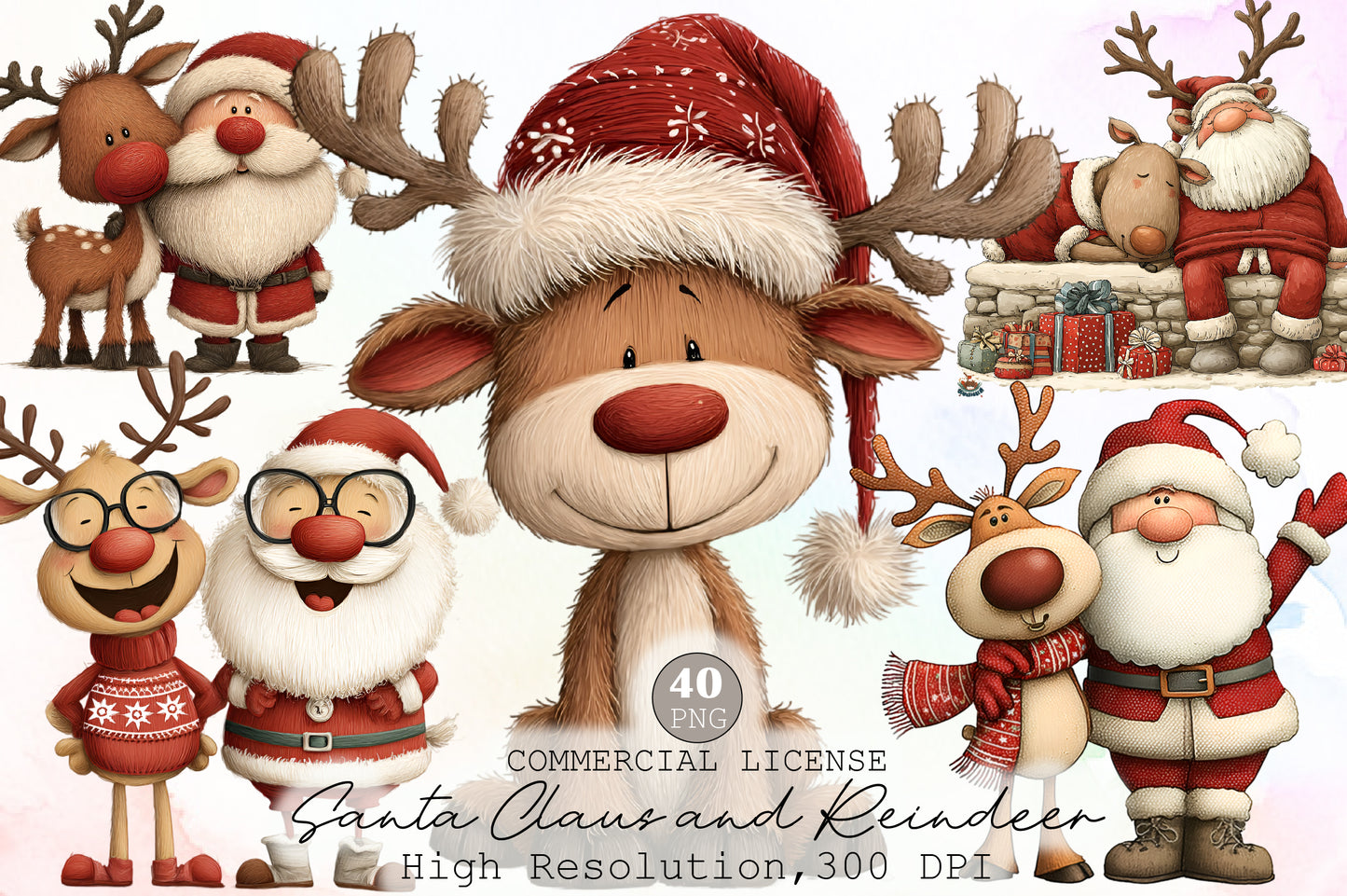 Santa Claus and Reindeer Christmas PNG Clipart Bundle