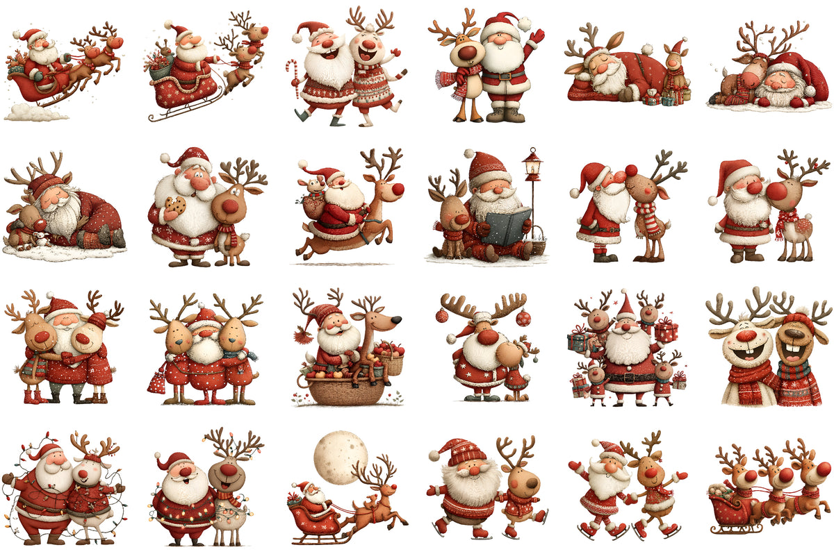 Santa Claus and Reindeer Christmas PNG Clipart Bundle