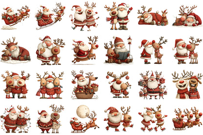 Santa Claus and Reindeer Christmas PNG Clipart Bundle