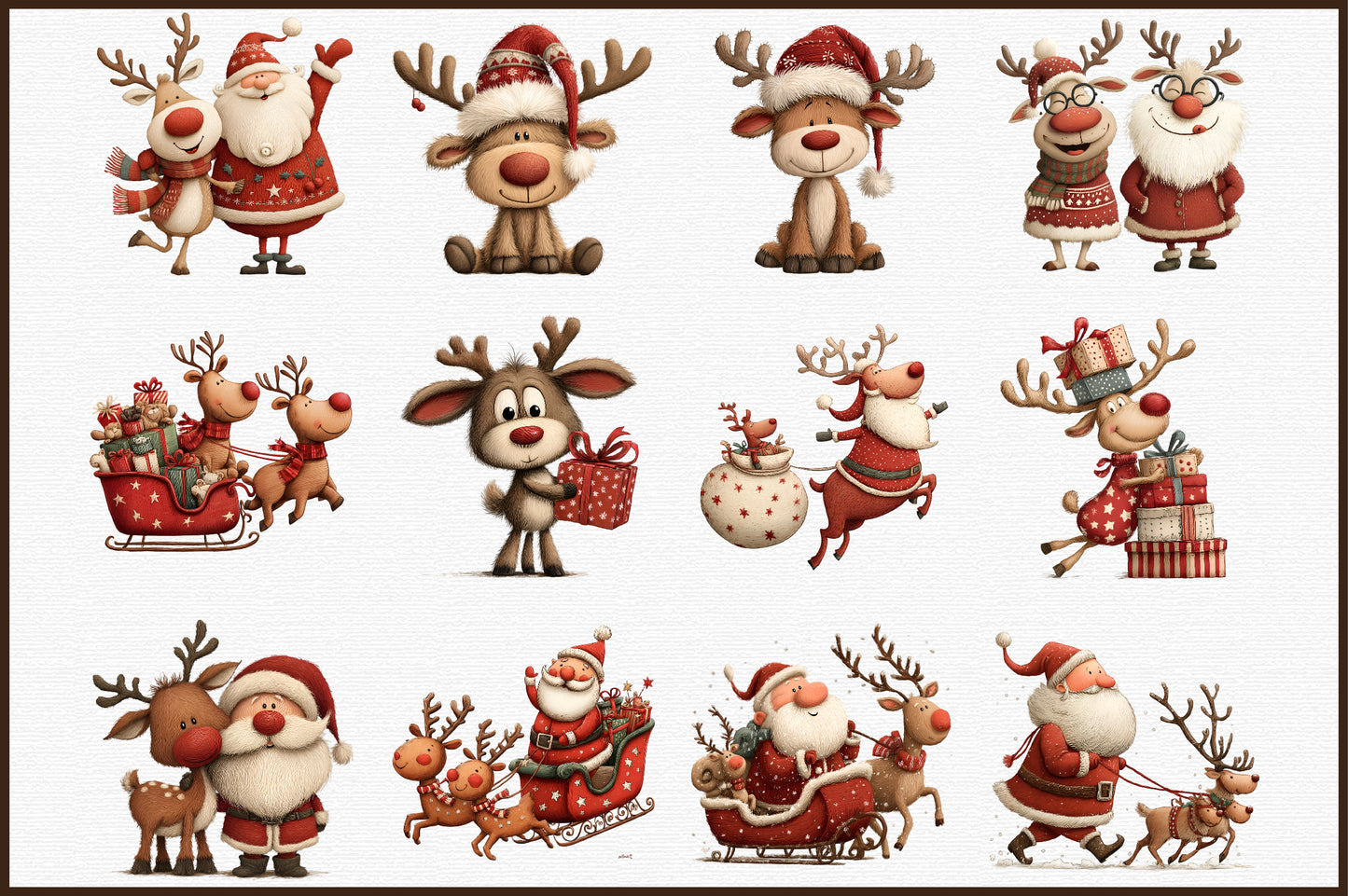 Santa Claus and Reindeer Christmas PNG Clipart Bundle