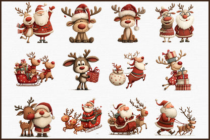 Santa Claus and Reindeer Christmas PNG Clipart Bundle