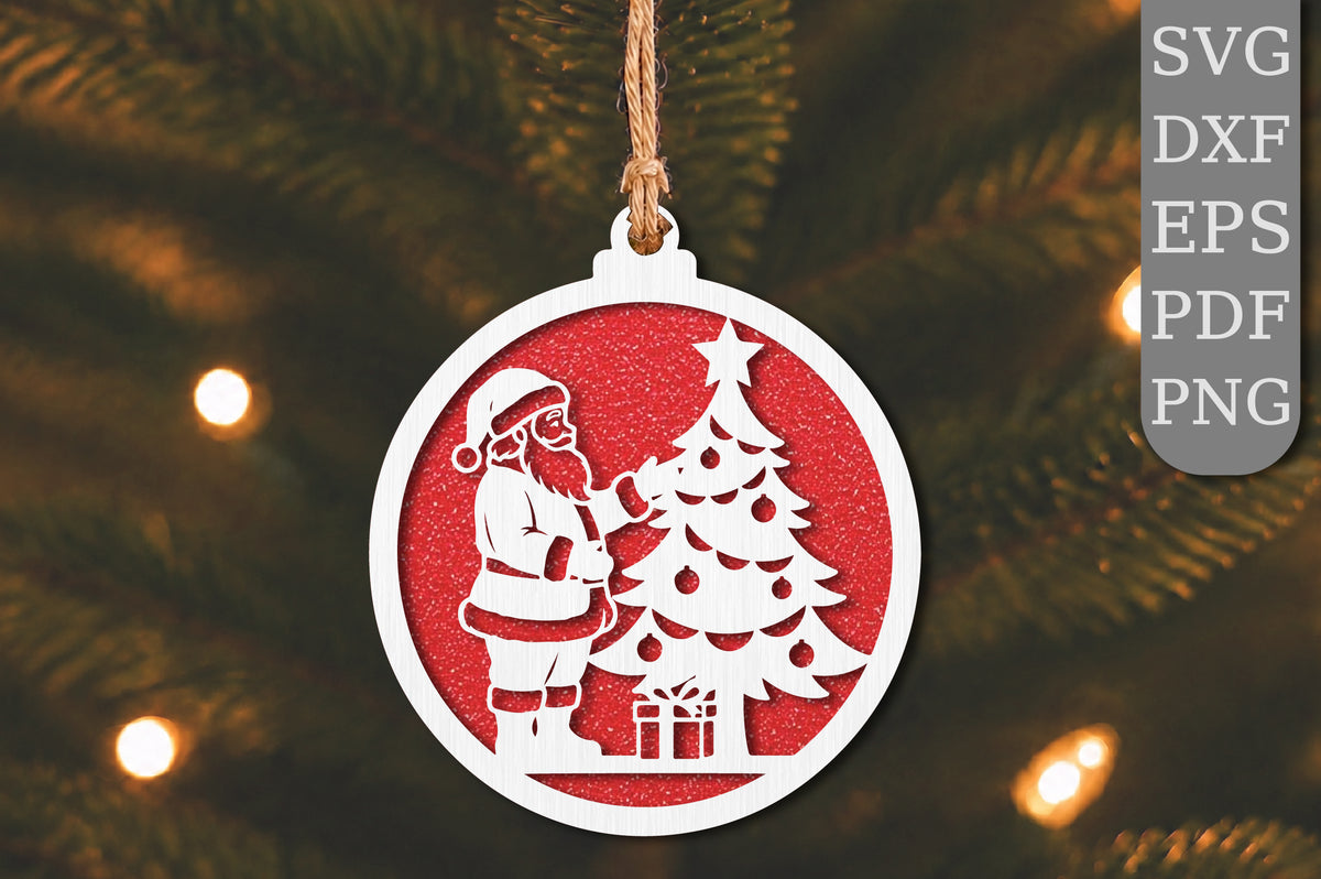 Santa Decorating Christmas Tree SVG