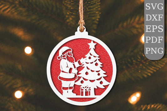 Santa Decorating Christmas Tree SVG