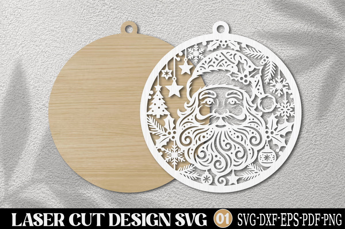 Santa Face Christmas Laser Cut SVG | Santa Claus Ornament SVG Design