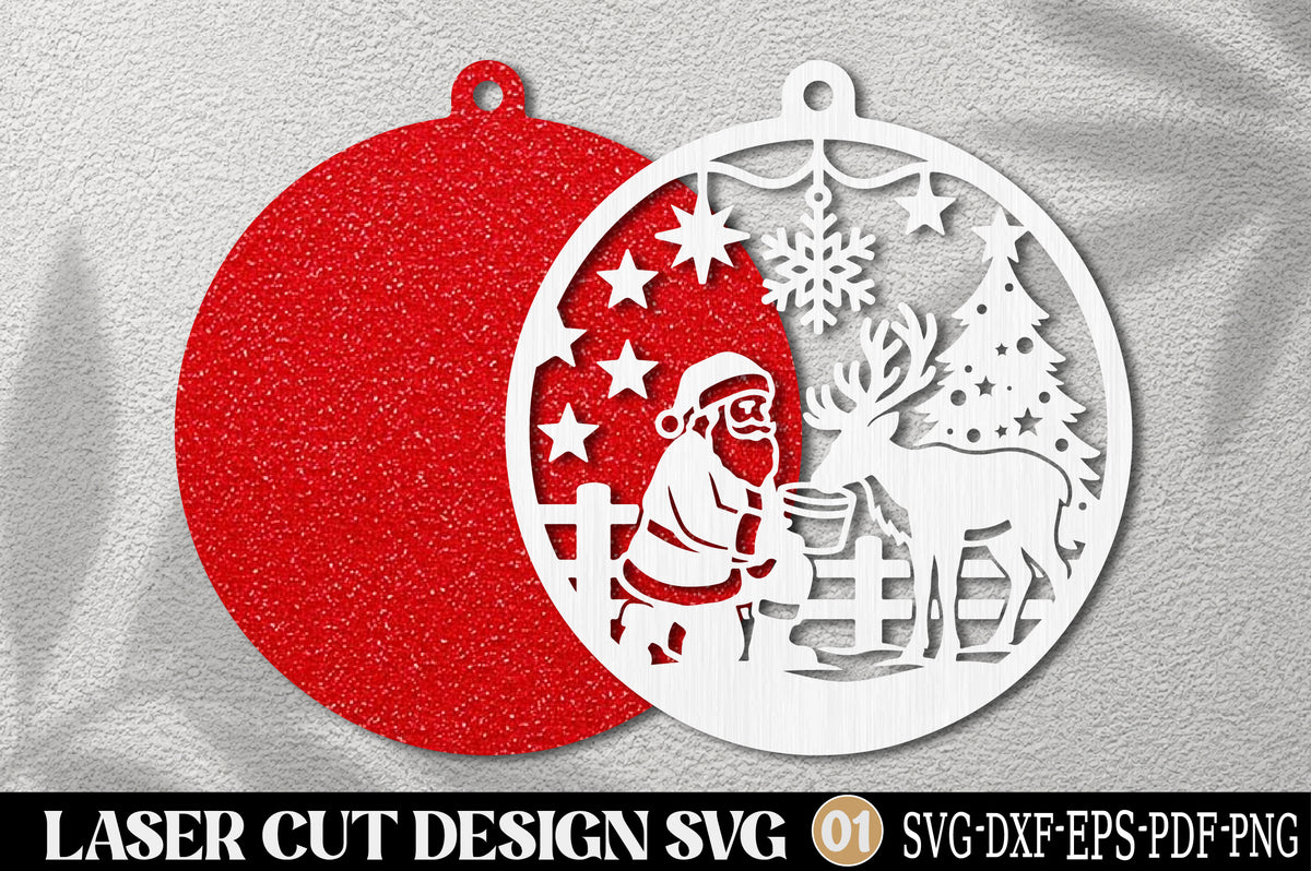 Santa Feeding Reindeer Christmas Laser Cut SVG | Christmas Ornament SVG