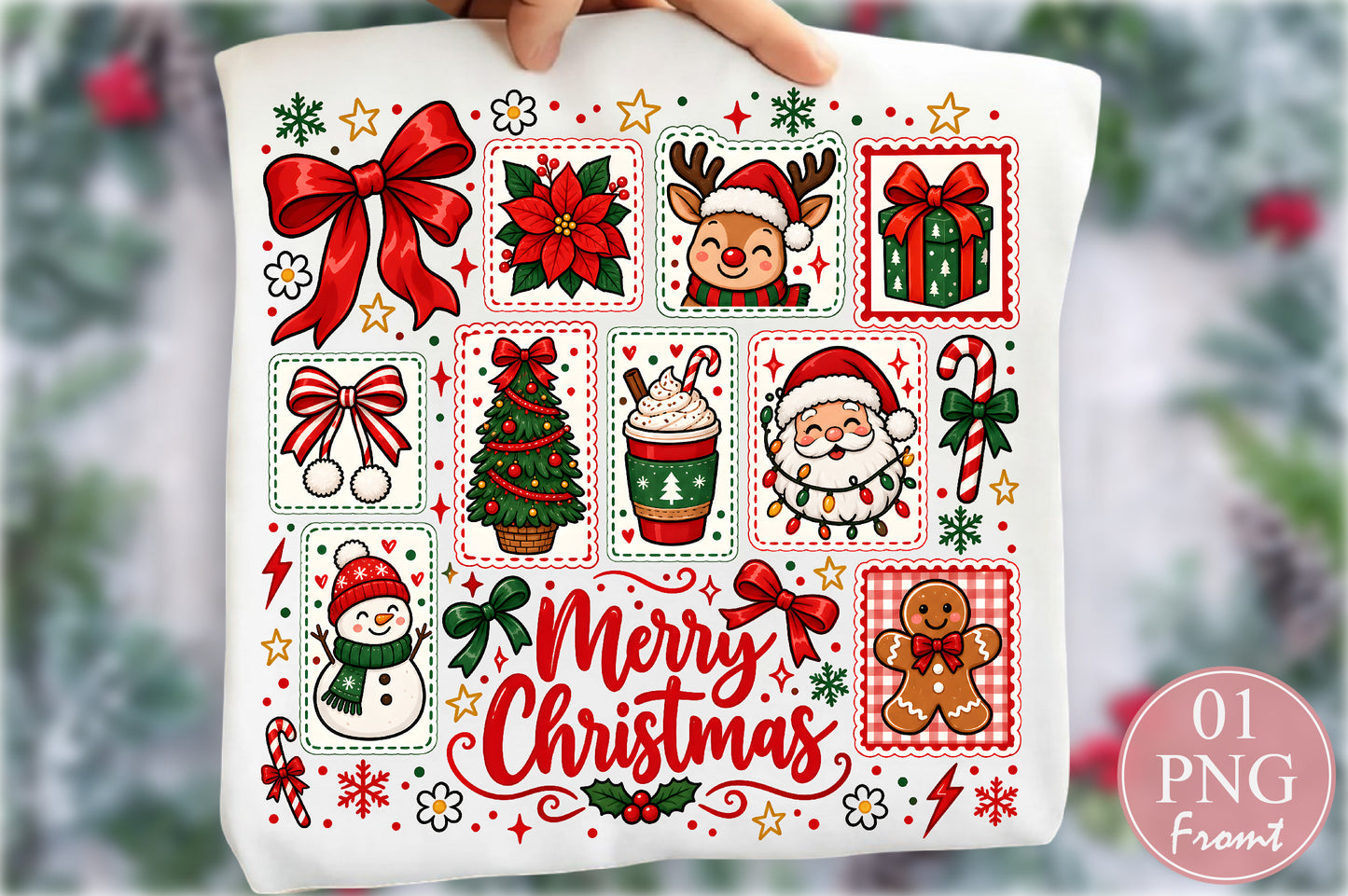 Merry Christmas Santa Holiday Elements PNG Cute Christmas Sublimation Design